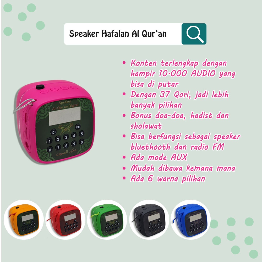 SPEAKER ALQURAN BLOETOTH MUROTTAL 30 JUZ RHIMOA/BISA REQUEST NAMA GRATIS