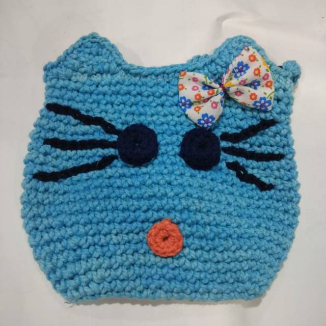 (BISA COD) TAS RAJUT SELEMPANG BENTUK HELLO KITTY UKURAN 18x15 cm - SLING BAG ANAK DAN WANITA