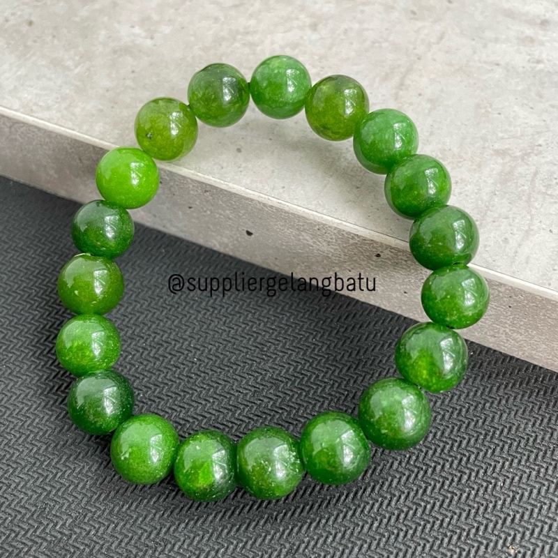Gelang Giok Black Jade Aceh Hijau Muda Berserat 10mm Premium