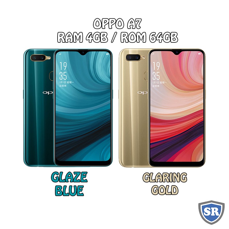 Oppo A7 - RAM 4GB ROM 64GB (4/64) - Glaze Blue / Glaring Gold - Baru NEW - Resmi