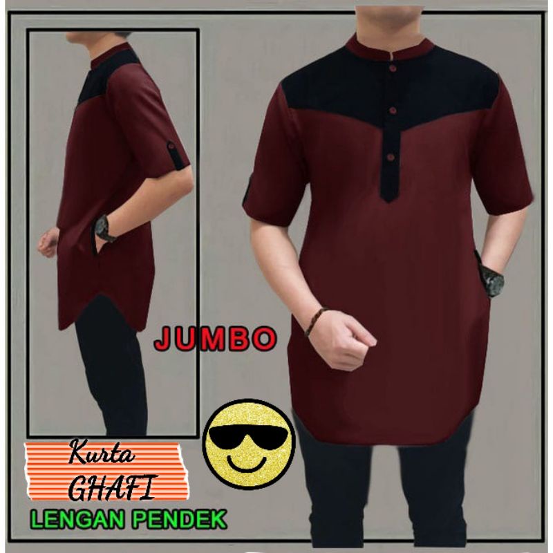 Baju Kemeja KURTA Koko Pria Laki Muslim Lengan Pendek Bahan Katun Ukuran S M L XL XXL XXXL JUMBO Pre
