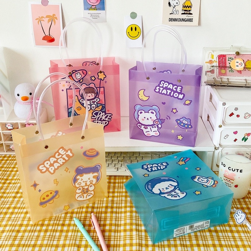 Plastic Paper Bag Korean Aesthetic Papper Mini Lucu Kartun Animasi Beruang Kelinci Tas Kecil Genggam