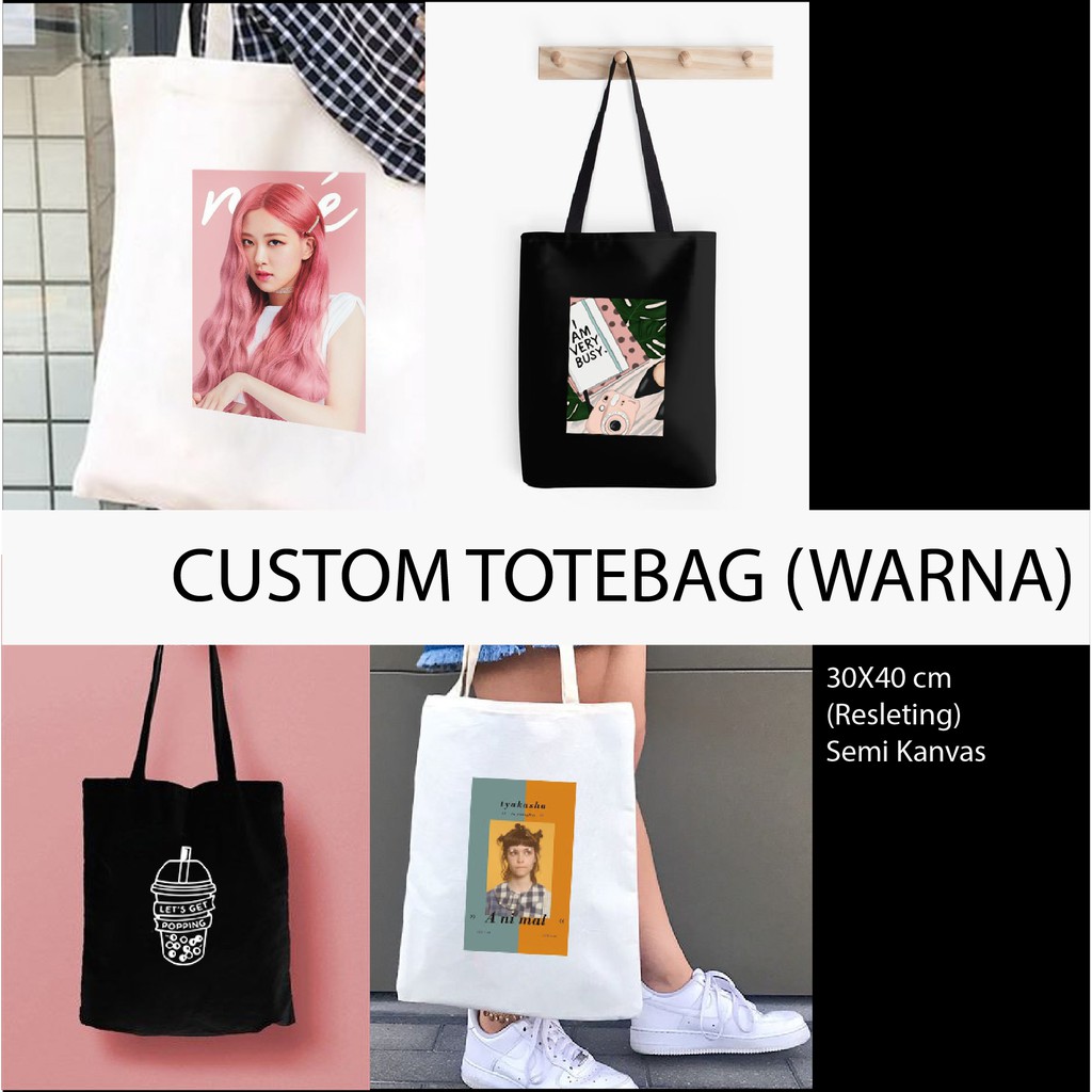 Totebag Custom Warna Semi Kanvas Resleting
