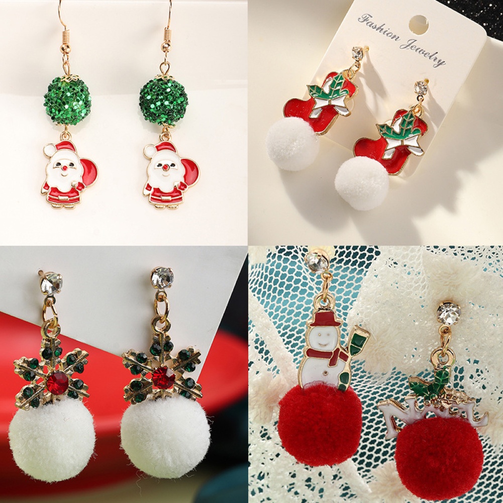 Hu Hu Hu Hu Hu Alat Bantu Pasang Kacamata♡ Anting Tusuk Gantung Desain Bola Bulusnowflakesinterklas Tema Natal Untuk Wanita