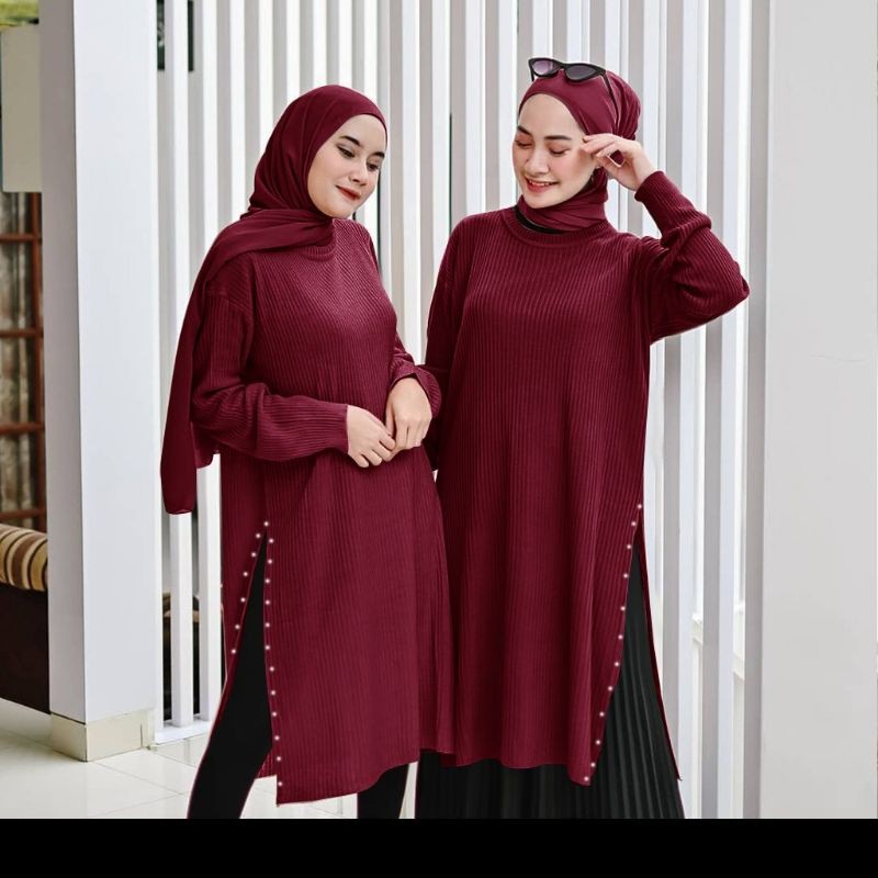 PREMIUM TUNIK MUTIA / APLIKASI MUTIARA TEMBAK DI BELAHAN KAKI