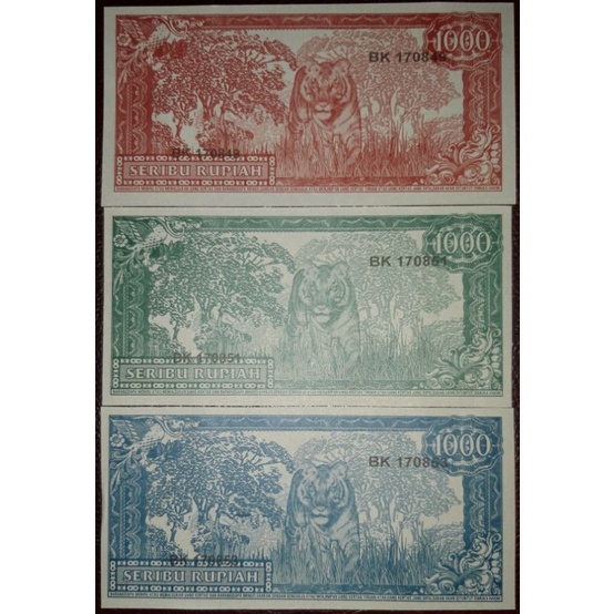 Uang souvenir 1000 sukarno gulung melengkung gambar hewan macan harimau hutan