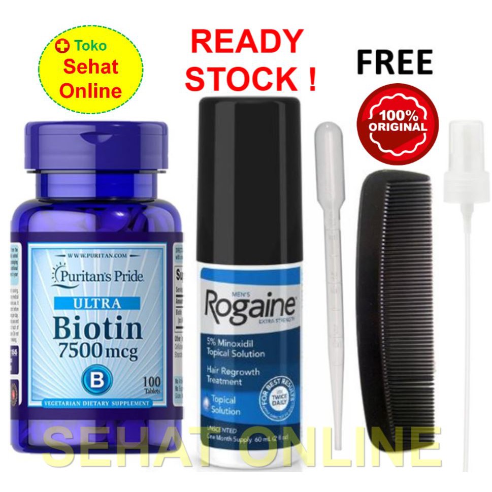 Rogaine Men Minoxidil 60 ml + Puritan Biotin 7500 mcg 100 Tablet