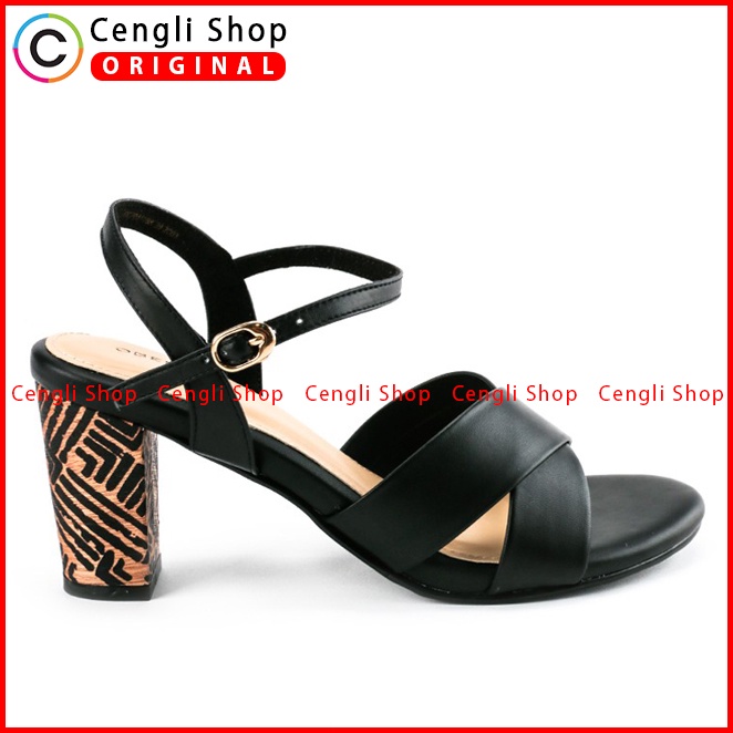 SANDAL HEEL KULIT OBERMAIN HEELS WANITA ORIGINAL BRANDED HITAM OW07