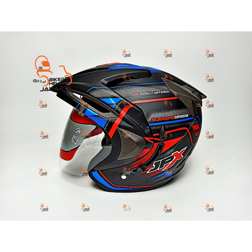 JPX HELM SUPREME MOTIF CARBON BLACK DOFF DOUBLE VISOR HALF FACE