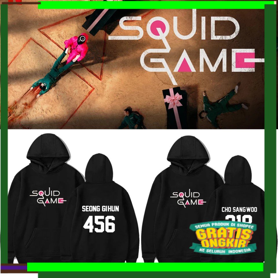 READY STOCK TERBATAS / Hoodie Squid Game Pria Wanita Hitam Terbaru Sweater Hoodie Squid Game Uniform