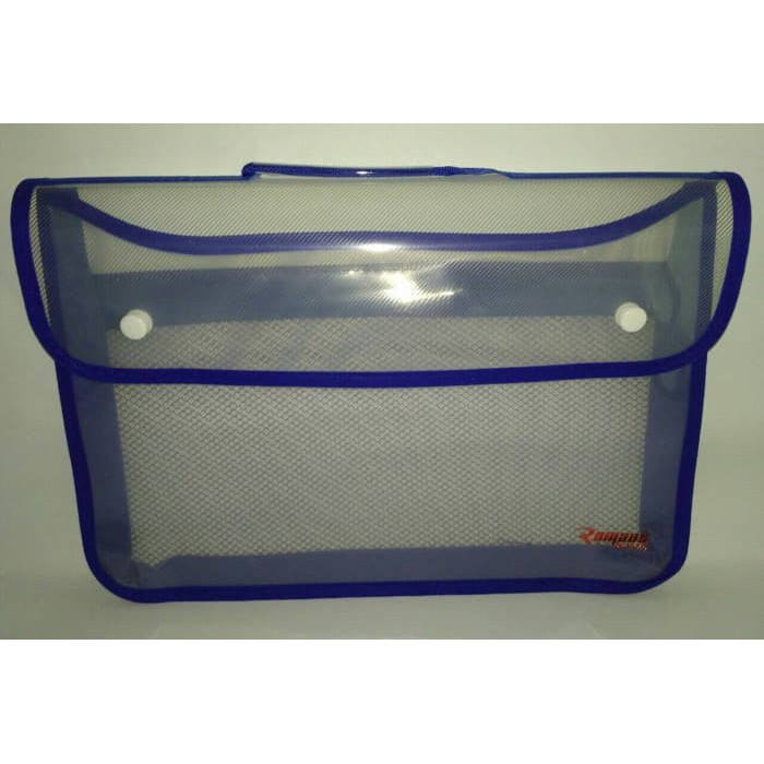 

UKRION-Map Plastik Zipper Bag Kancing Dua Tenteng Atas Folio - Biru