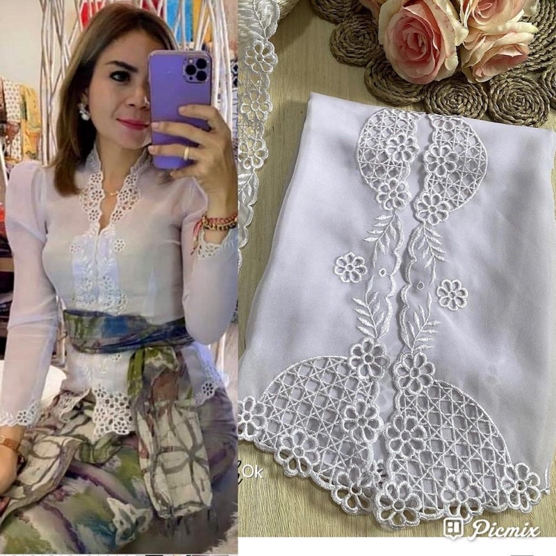 Kain kebaya bali bordir kerawang special warna putih bahan kebaya bali