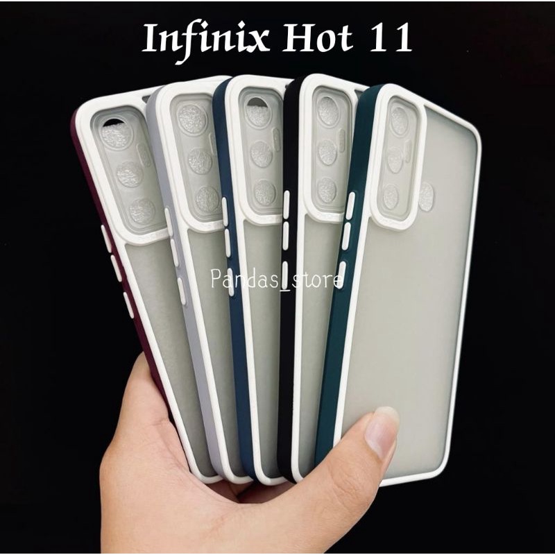 Pro Hybird Infinix Hot 11 Softcase Halus dan Elegan / Pinggiran Garis Putih Keren (Pandas)