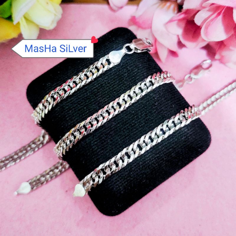 GELANG PERAK PRIA WANITA SISIK NAGA ASLI SILVER 925 LAPIS MAS PUTIH