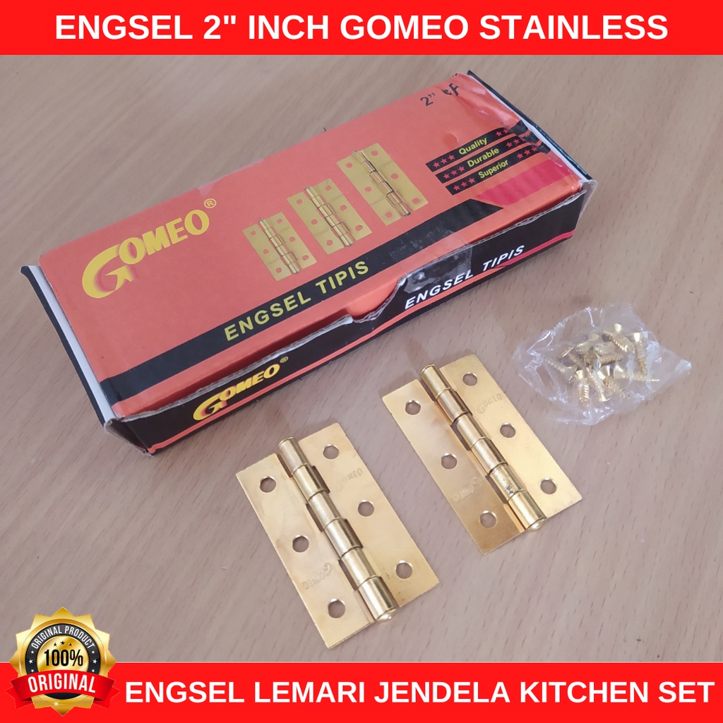 Engsel Lemari Kayu Stainless Gomeo 2&quot; inch Kecil Engsel Plat Tipis Jendela Kandang Engsel Kitchen Set Laci Tebal 1,1 mm Gold Kuning