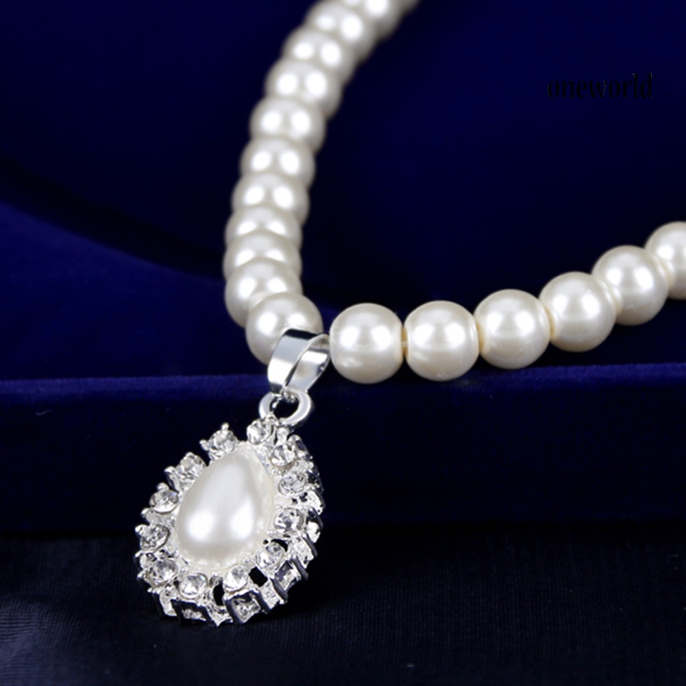 OW@ Royal Style Princess Imitation Pearl Teardrop Pendant Elegant Necklace Earrings