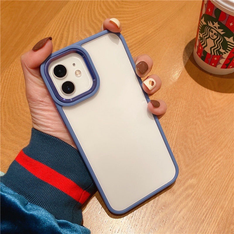 Case Pelindung Handphone Frame Metalik Transparan Untuk IPhone 11 12 13 Pro Max Tmjs