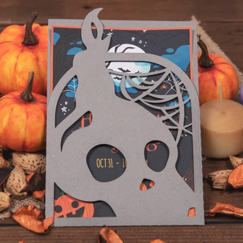 Cetakan Stensil Cutting Dies Motif Happy Halloween Bahan Metal Untuk Scrapbook / Craft DIY