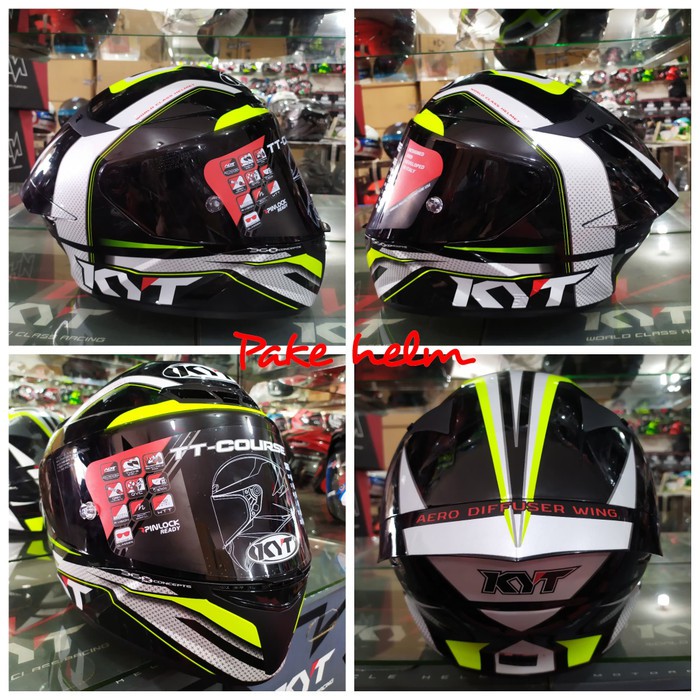 HELM KYT TT COURSE GRAND PRIX BLACK YELLOW FLAT DARK SMOKE VISOR
