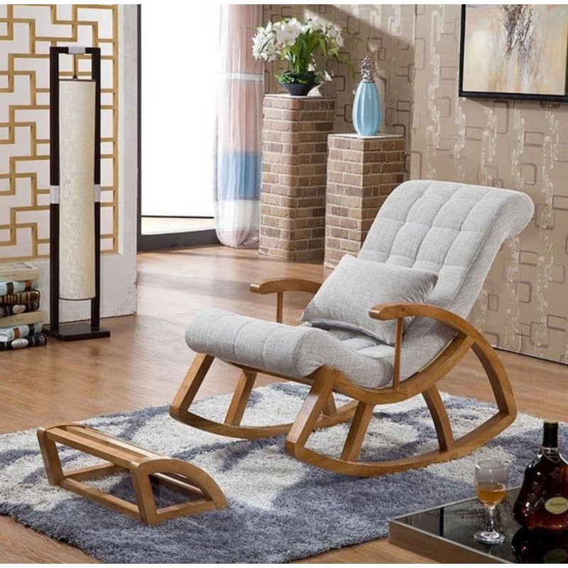 Kursi goyang kayu jati kombinasi busa empuk kursi santai