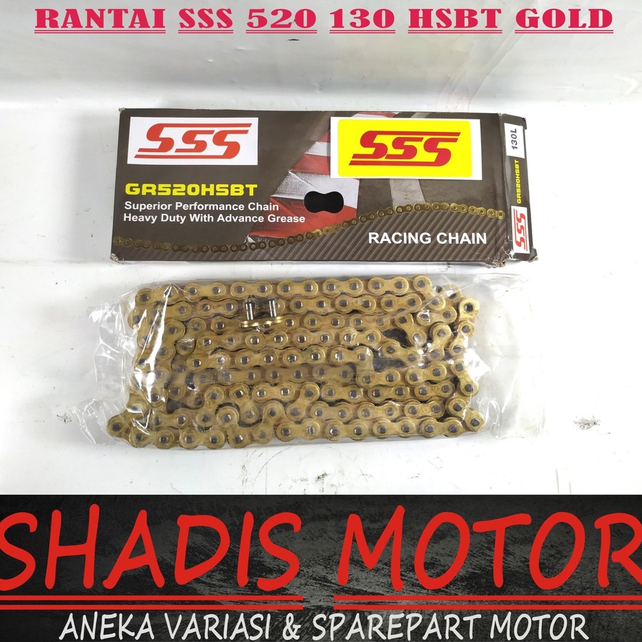 Rantai Motor Merk SSS Ukuran 520 HSBT Panjang 130L Warna Gold