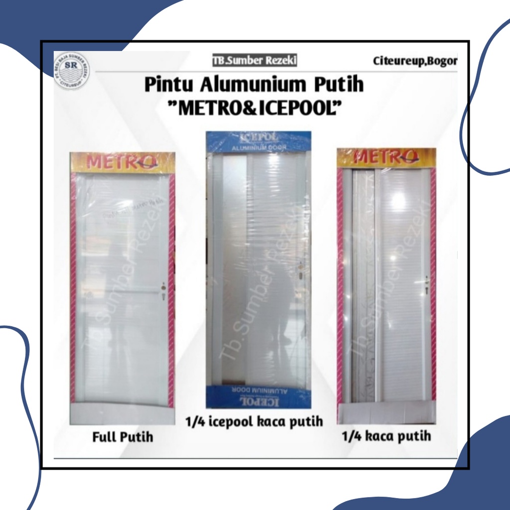 PINTU ALUMINIUM KACA KAMAR MANDI DAN DAPUR METRO PUTIH DAN ICEPOL