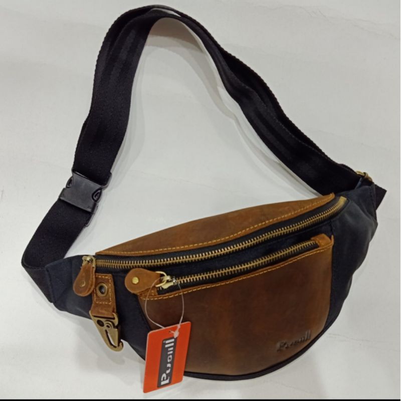 waistbag pusiill/coudura+kulit asli CH black