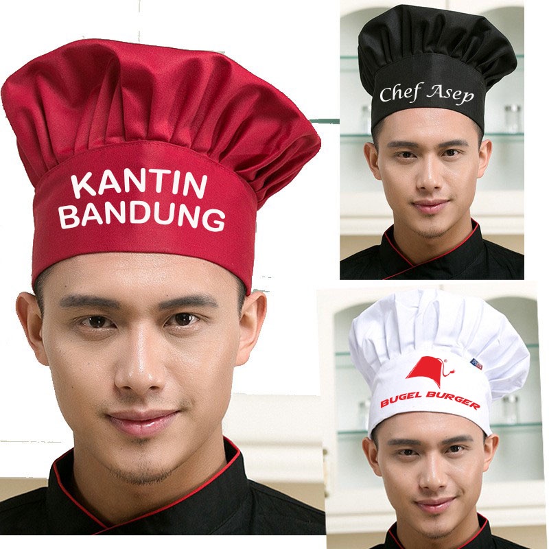 TOPI KOKI CHEF CUSTOM NAMA LOGO USAHA REQUEST LOGO