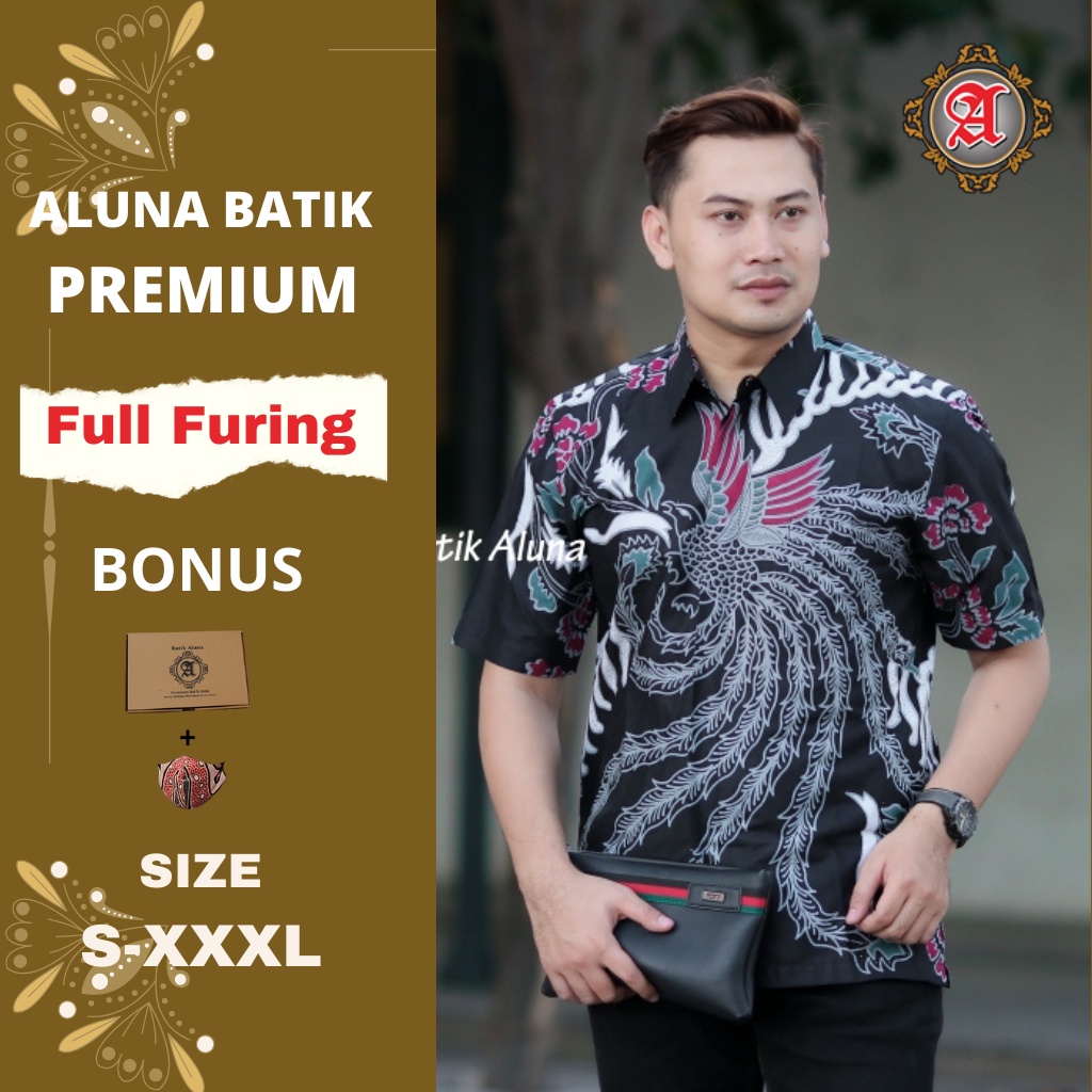 Batik Pria Lengan Pendek Reguler Fit dan Slimfit Full Furing Bahan Katun Prima Premium Modern Aluna 