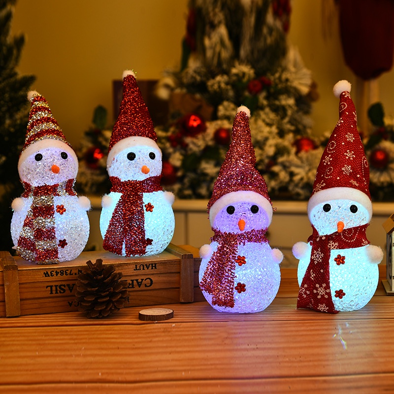 [Christmas Products] Xmas LED Decorative Glowing Colorful Plastic Particle Crystal Snowman Doll Lights