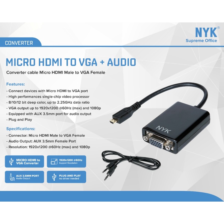 NYK Micro HDMI Plug To VGA Socket Video Cable