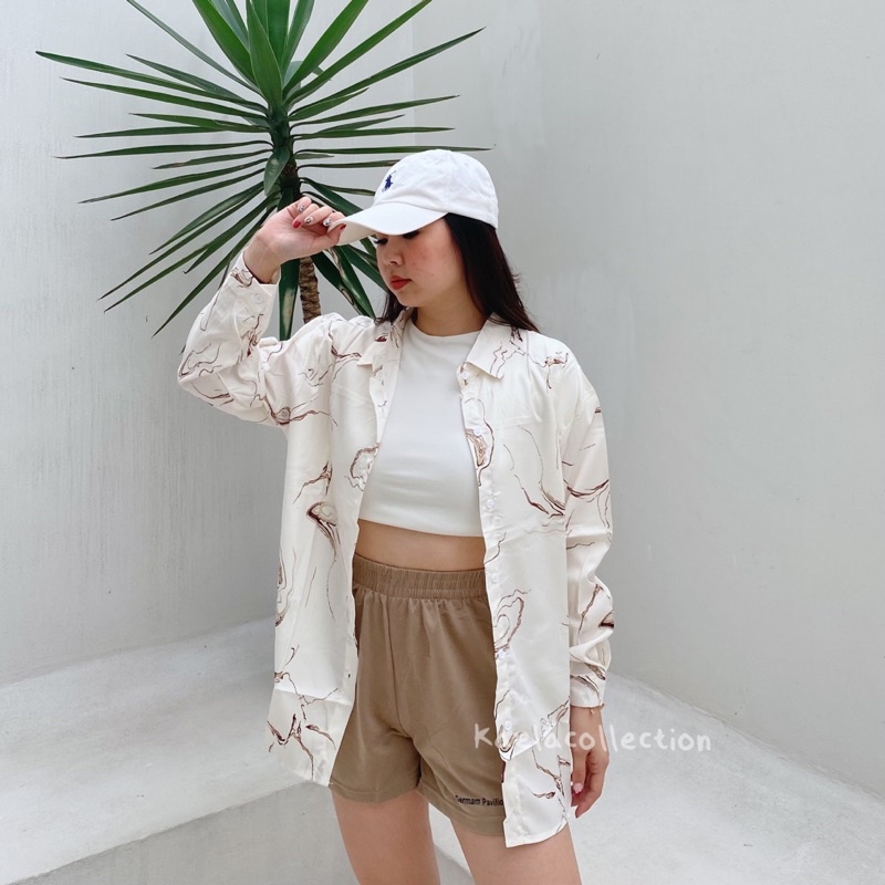 Nobu Shirt - Kemeja Wanita Krem Beige Casual Lengan Panjang All Size-2