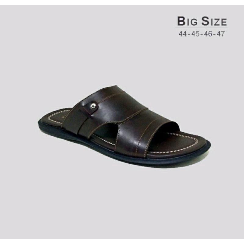 UKURAN LUAR NEGRI / Sendal MK-01  Kokop Brown JUMBO 44-47 Sandal Kulit Big Size Clasik Style Ukuran Besar Kaki Lebar, 44 Original