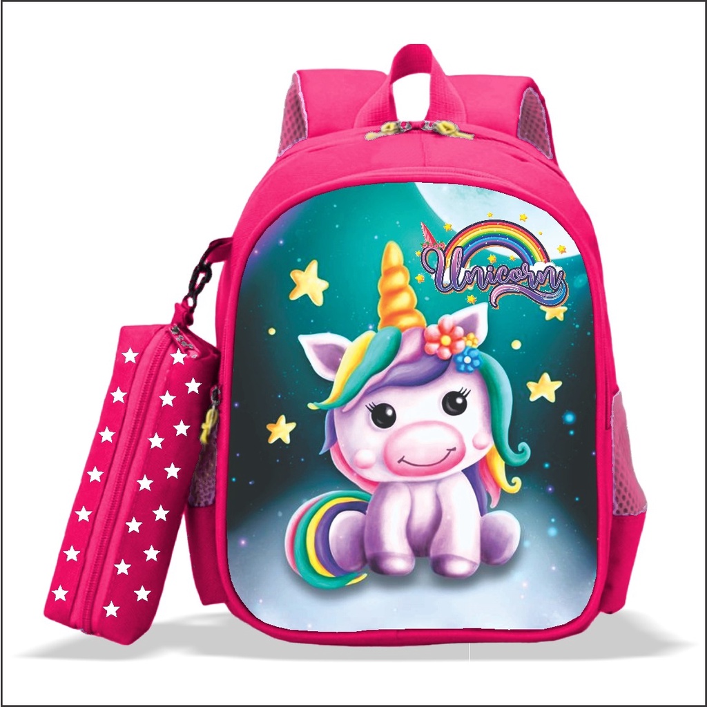 tas ransel anak sekolah karakter cubby unicorn premium 2in1 bonus tempat pensil tas anak tk sd paud 