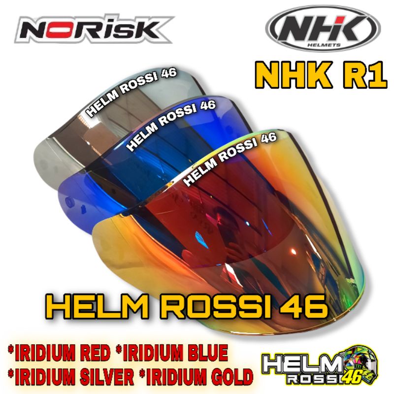 Kaca Visor Helm NHK R1 R 1 Iridium Blue Red Silver Gold Smoke Clear Bening Norisk pnp NHK R1 polos dan motif