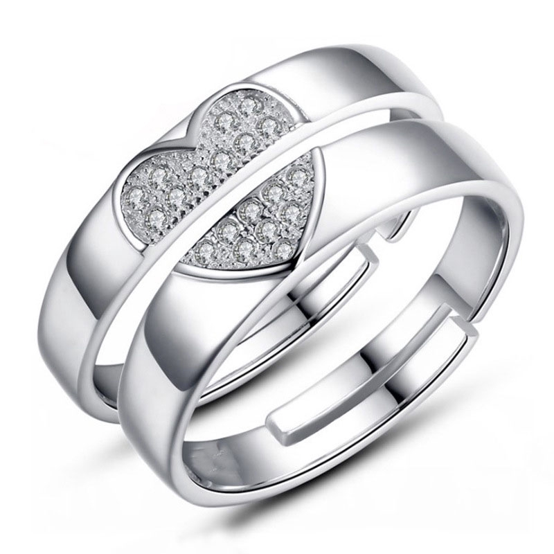 2 Pcs 925 Silver Cincin Tunangan/nikah/kawin Berlian Mode Wanita Cincin Pasangan Couple Rings-6