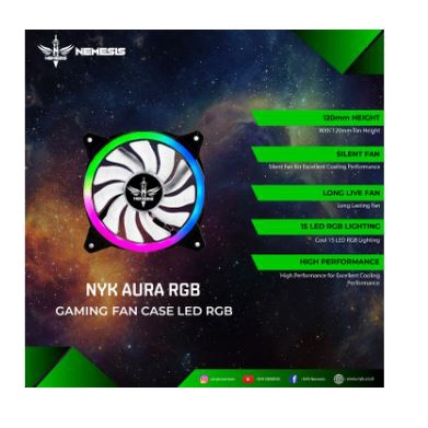 Fan Case gaming nyk nemesis 12cm silent led ring static aura rgb - Kipas casing komputer cpu pc 120mm