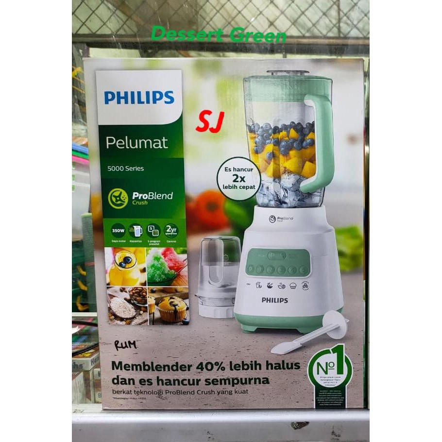 Blender Philips HR 2221/30 Plastik 2in1 Anti Pecah Series 5000 Safety Lock Penghancur Es Batu