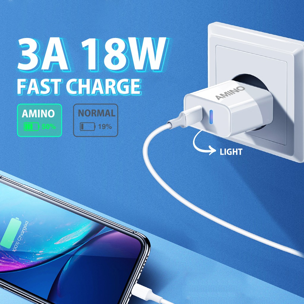Cas HP Android Fast Charging Micro USB/Type C Charger Xiaomi /Oppo /Vivo AMINO 3A 18W Qualcomm QC3.0