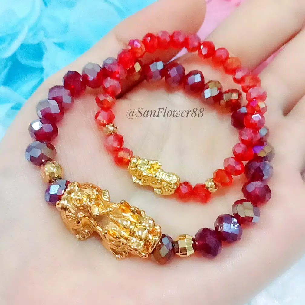 Gelang Kristal Naga Emas XUPING Kristal Berkilau ala swarovski Merah