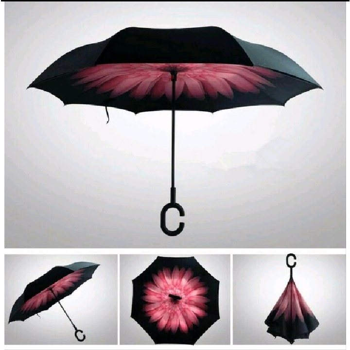 Promo Payung Terbalik Kazbrella Jumbo 2 Lapis Gagang C 3D Reverse Umbrella Motif Modern