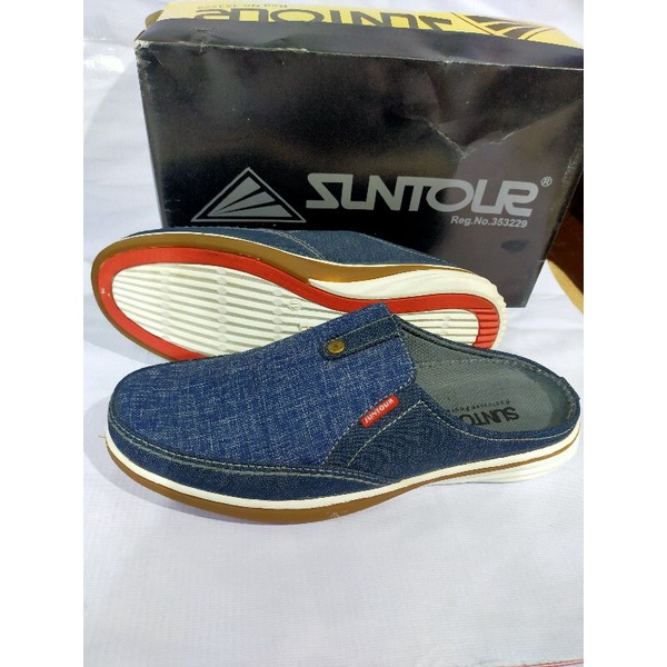 Sepatu sandal slop pria bahan denim merk Suntour original