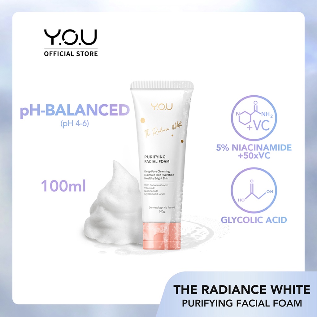 YOU Radiance White Purifying Facial Foam  [Dengan Kandungan Glycolic Acid (AHA)]