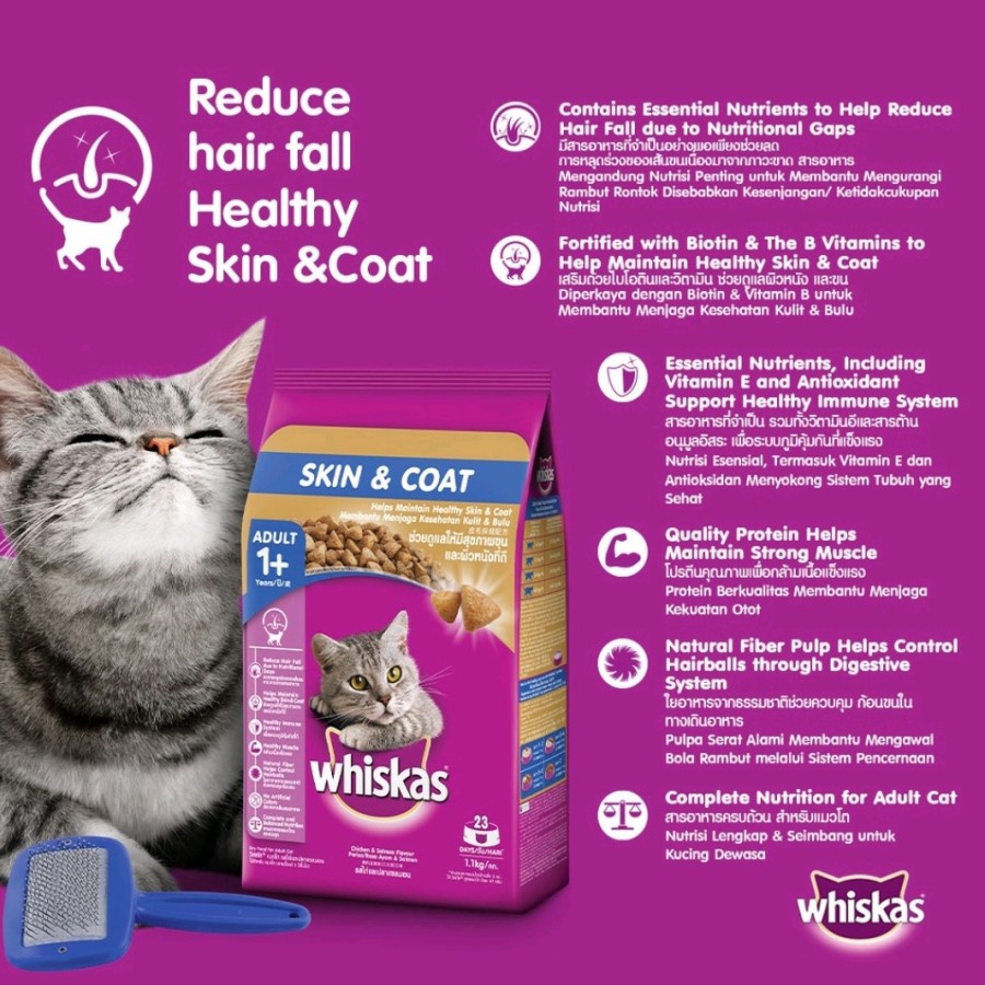 Whiskas Skin Coat 1.1kg Freshpack Chicken &amp; Salmon Adult 1+