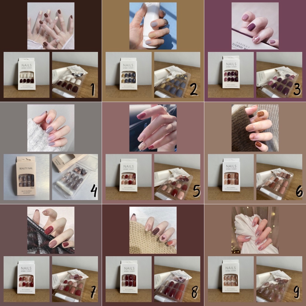 Fake Nails / 24pcs Kuku Palsu / Kuku Palsu Murah / Lem Kuku / Perawatan Kuku / Kuku Palsu Marble / Kuku Palsu Matte