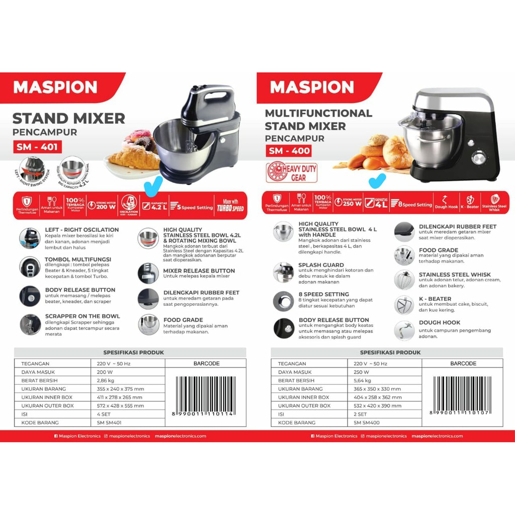 MASPION SM 400 / STAND MIXER 4 LTR HEAVY DUTY / SM400