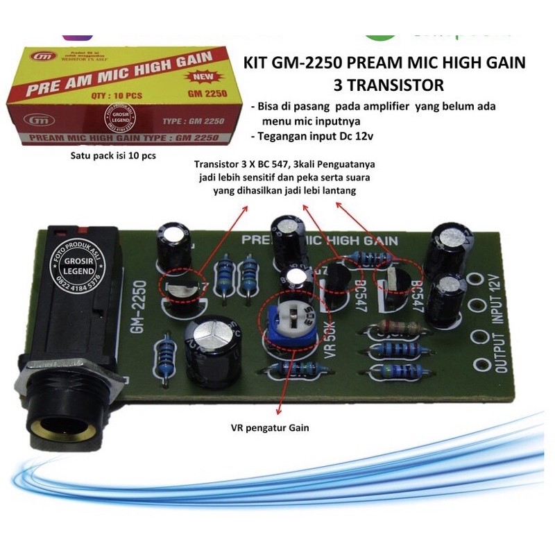 Kit preamp mic high gain 3 transistor GM 2250