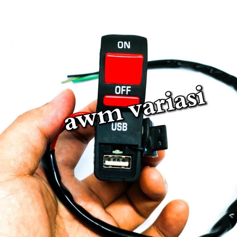 Saklar Switch ON / OFF USB Charger Casan Chasan Motor Universal IMPORT vario mio beat nmax lexi aerox adv pcx supra kharisma revo vega jupiter m3 xeon spacy genio scoopy dll