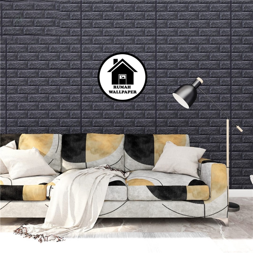 RW Wallpaper Foam Hitam Bata 3D Bata Warna Hitam Premium Wall Paper Sticker Tebal 3MM-1