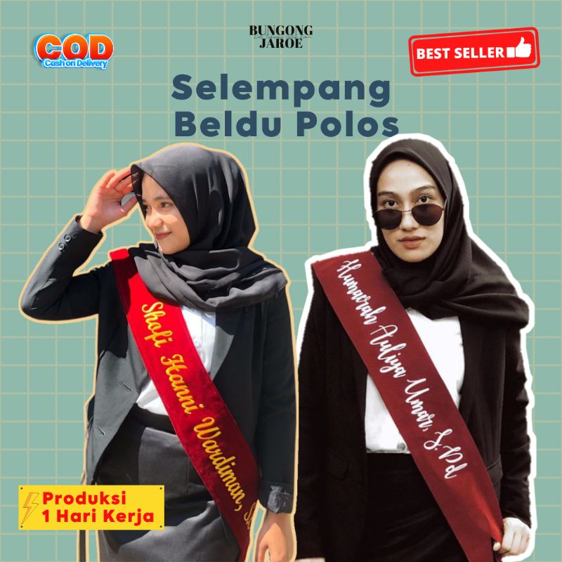 SELEMPANG BELDU POLOS BORDIR / SELEMPANG WISUDA SIDANG KAIN 2 LAPIS BORDIR TEBAL